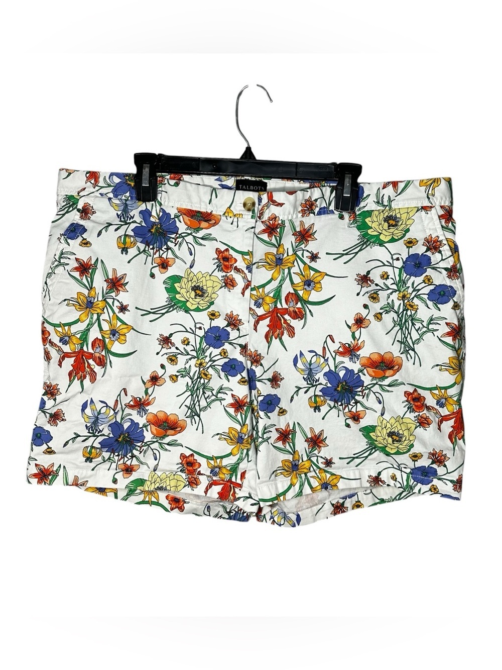 Talbots Floral Chino Shorts Women’s 18W Relaxed Fit 7” Inseam White